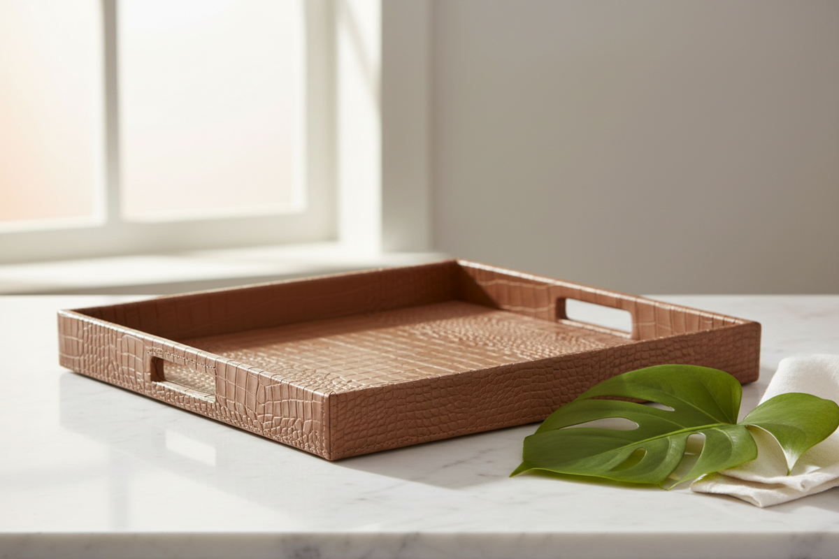 Luxury Croc-Embossed Leather Tray