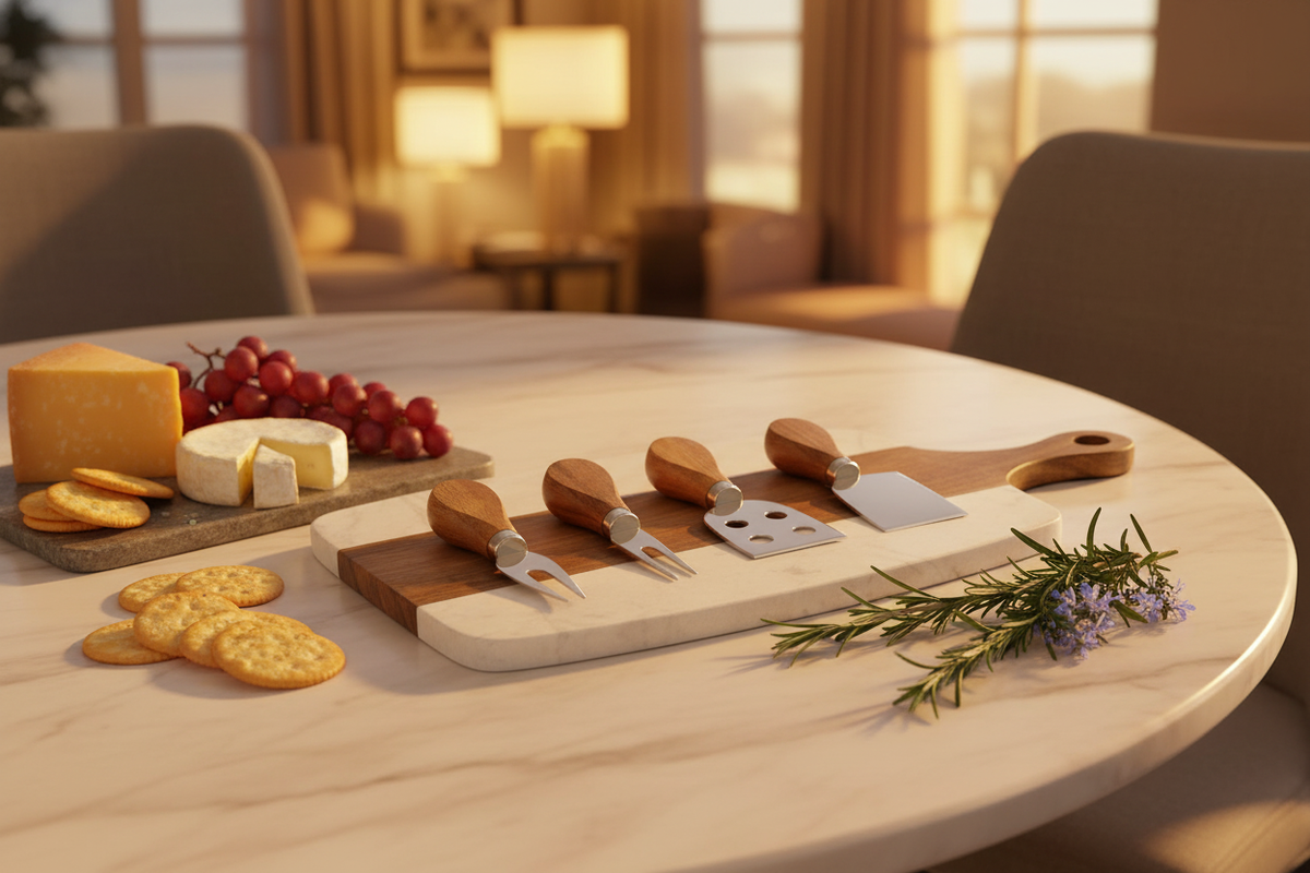 Marble/Acacia Cheese Board w/ Knife Set