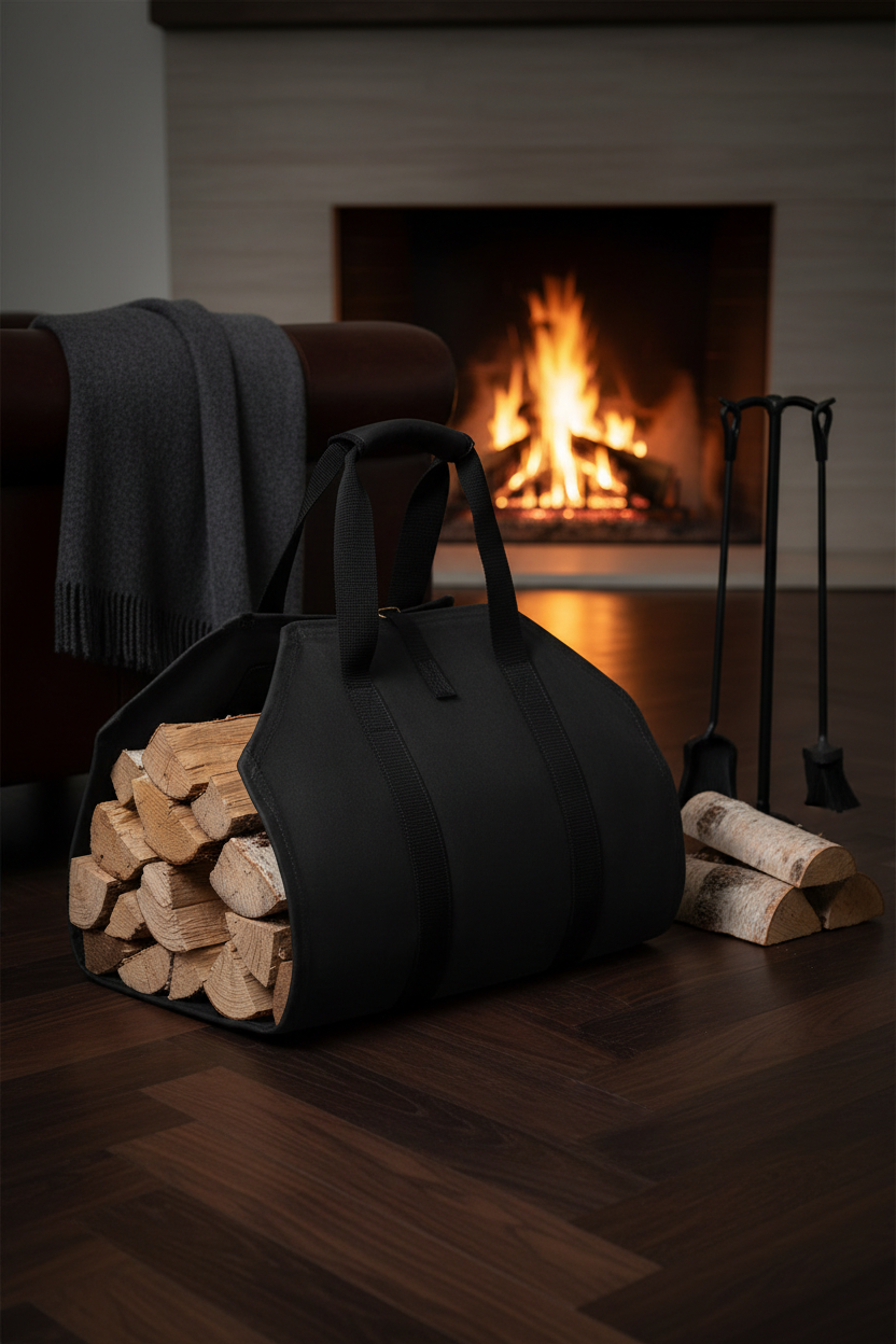 Matte Black Canvas Firewood Log Carrier – EVERVESTA Luxury