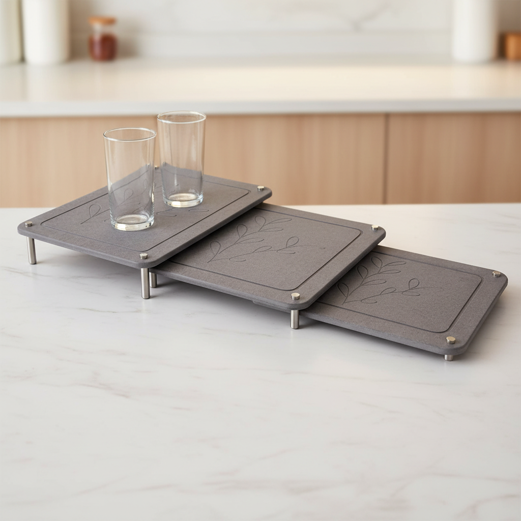 Nesting Stone Drying Mat Set Dark Grey – EVERVESTA Close Shot
