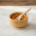 Divided Bamboo Suction Bowl with Silicone Spoons for Toddlers