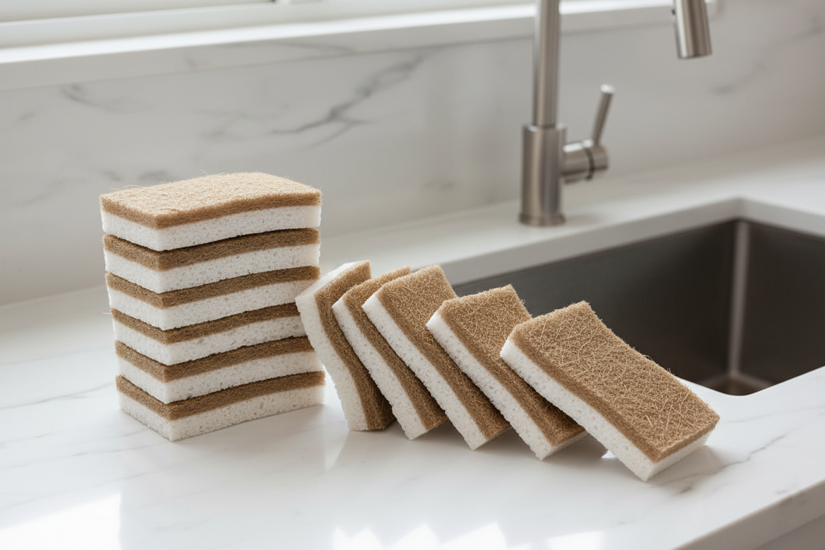 Plant-Based Sponges 12-Pack Kitchen Sink Scene