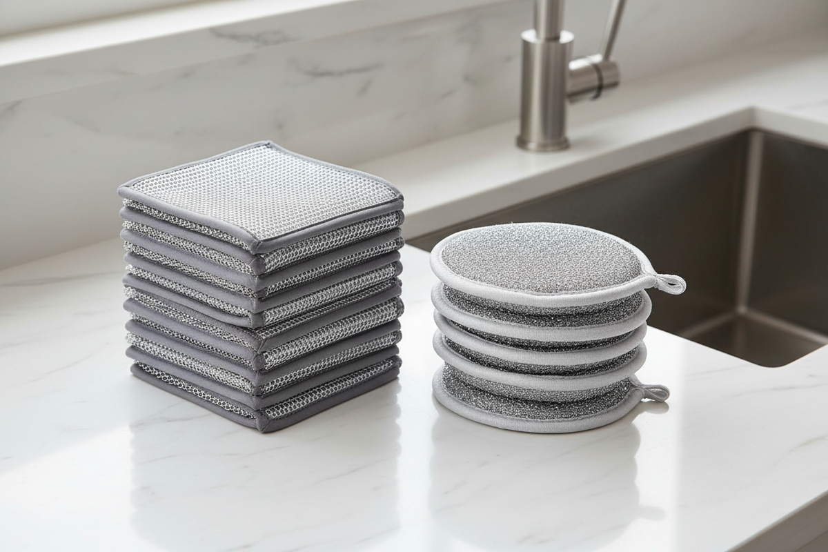 Silver Mesh Pads Rectangle Wrap Kitchen Sink