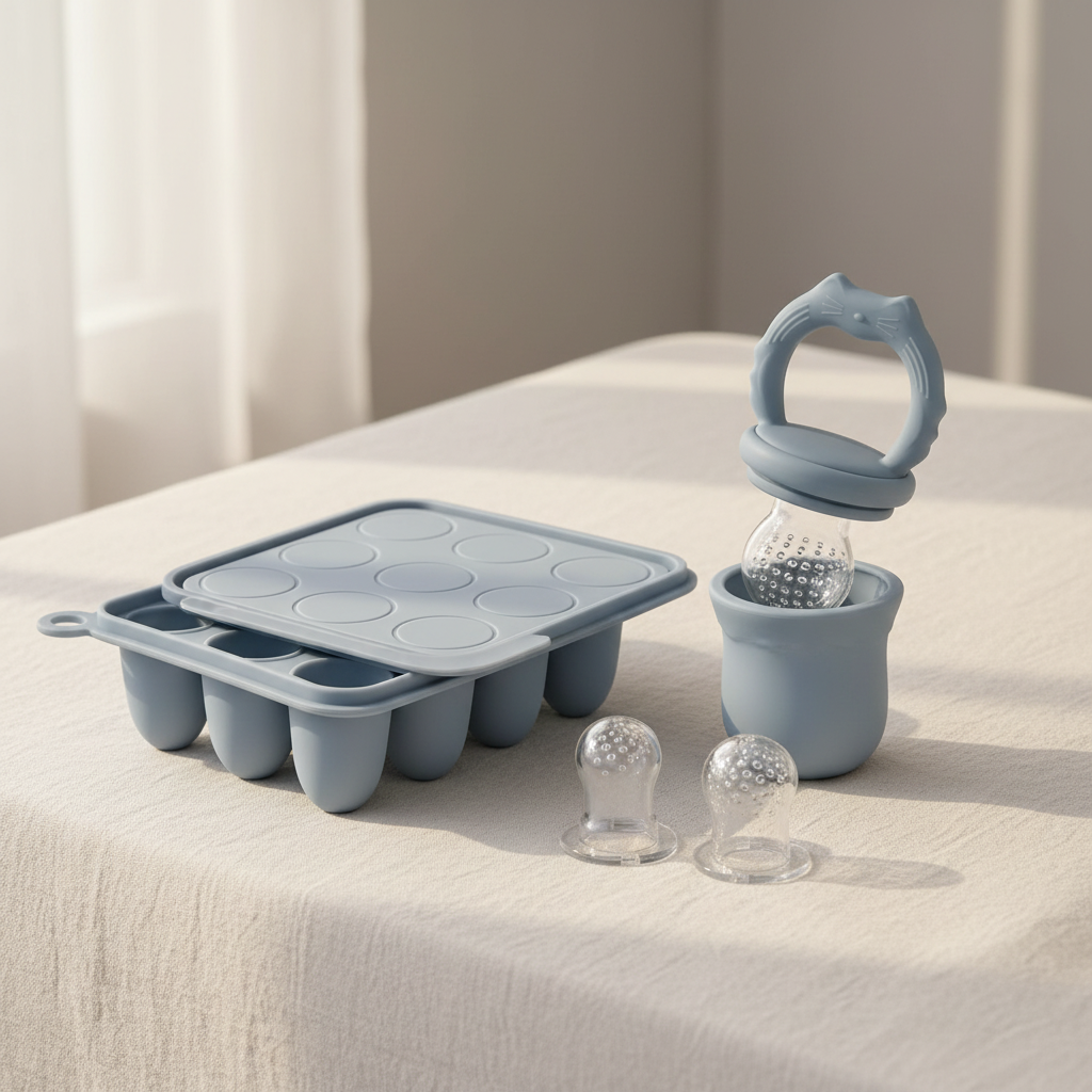 Silicone Baby Fruit Feeder and Freezer Tray Set, Ether