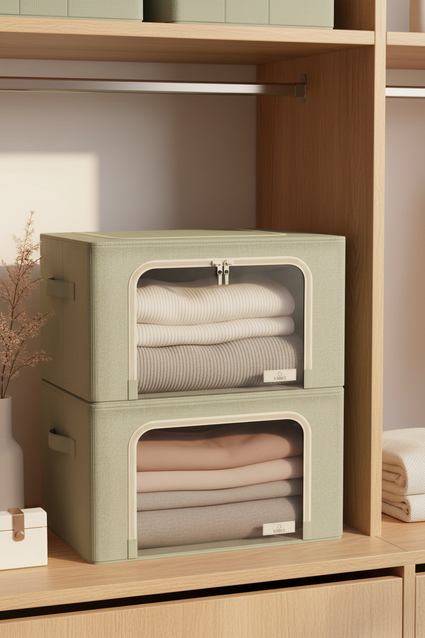 Stackable Sage Green Fabric Storage Boxes – EVERVESTA Luxury
