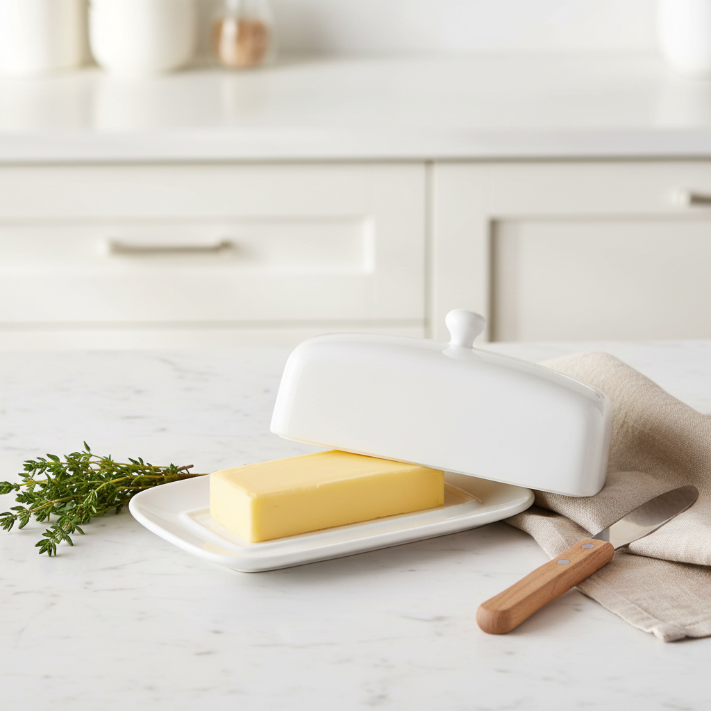 Sweese Porcelain Butter Dish, 7.8" White
