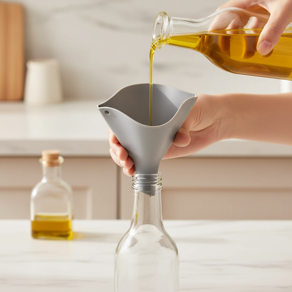 Fan-Shaped Collapsible Silicone Funnel for Bottles, Gray