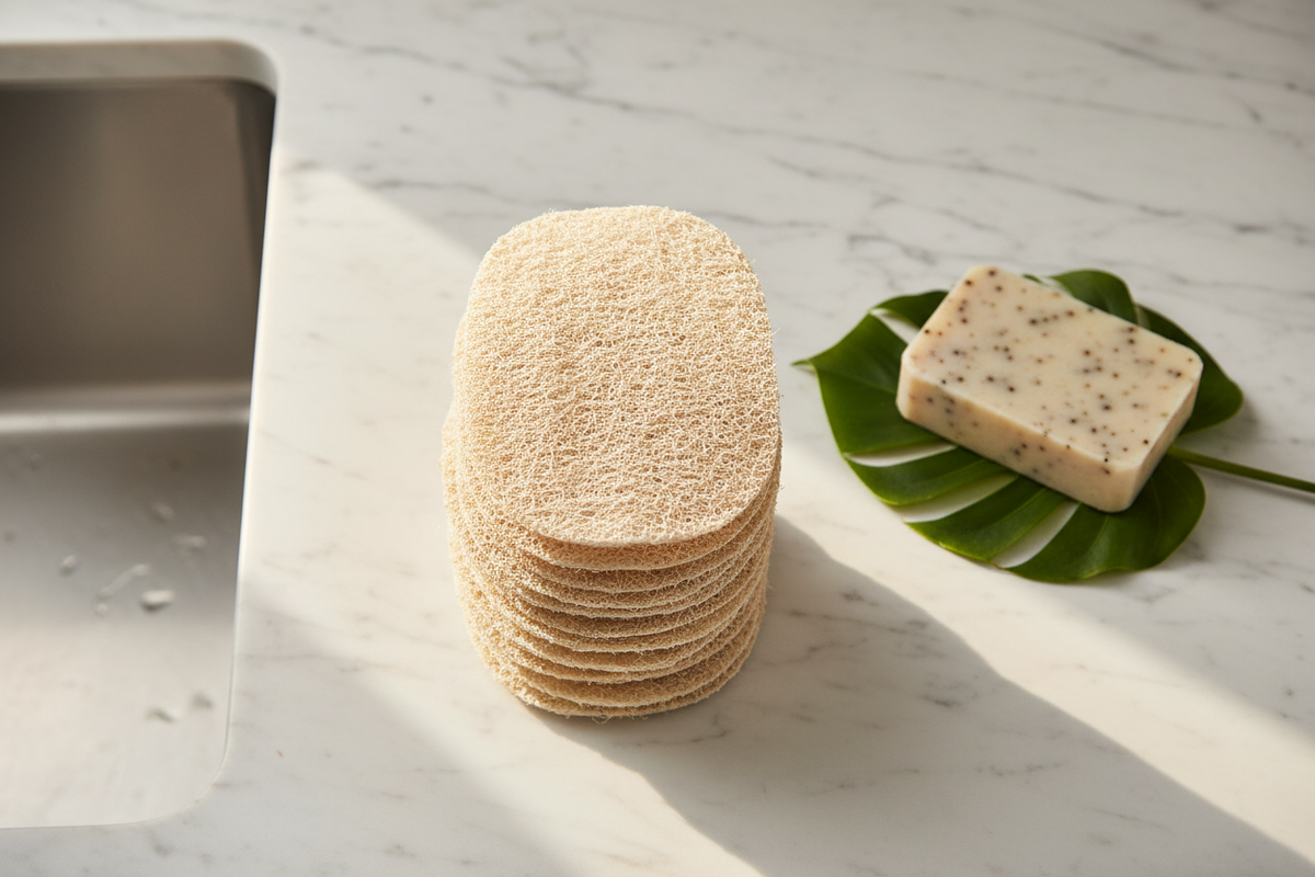 Top angle - Natural Loofah Stack Kitchen