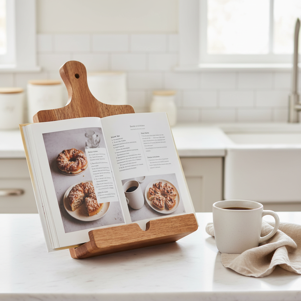 Acacia Wood Tablet and Cookbook Stand with Hanging Strap