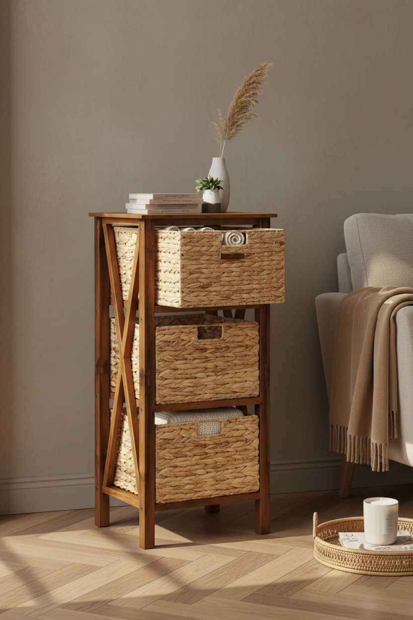Walnut X-Frame 3-Tier Basket Storage Unit – EVERVESTA Luxury Living