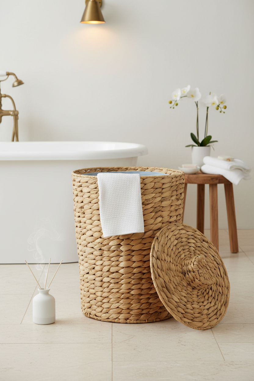 Water Hyacinth Hamper with Lid – EVERVESTA Luxury Spa Bathroom