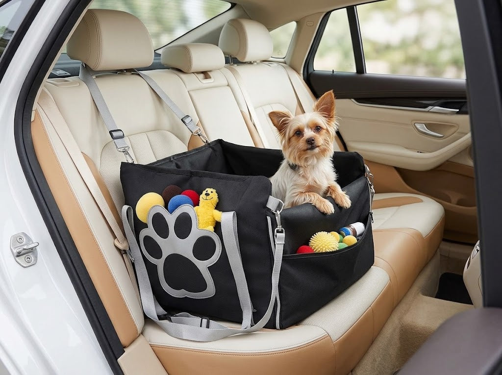 Dog Car Seat Bed with Raised Sides and Safety Straps, Medium, Black