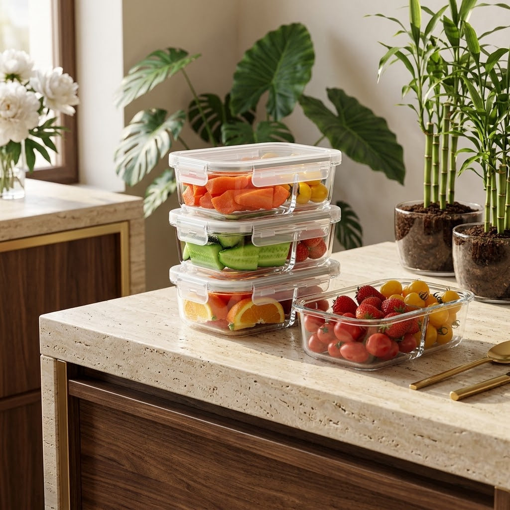 2-Compartment Glass Meal Prep Containers, 35 oz, Gray, Set of 5