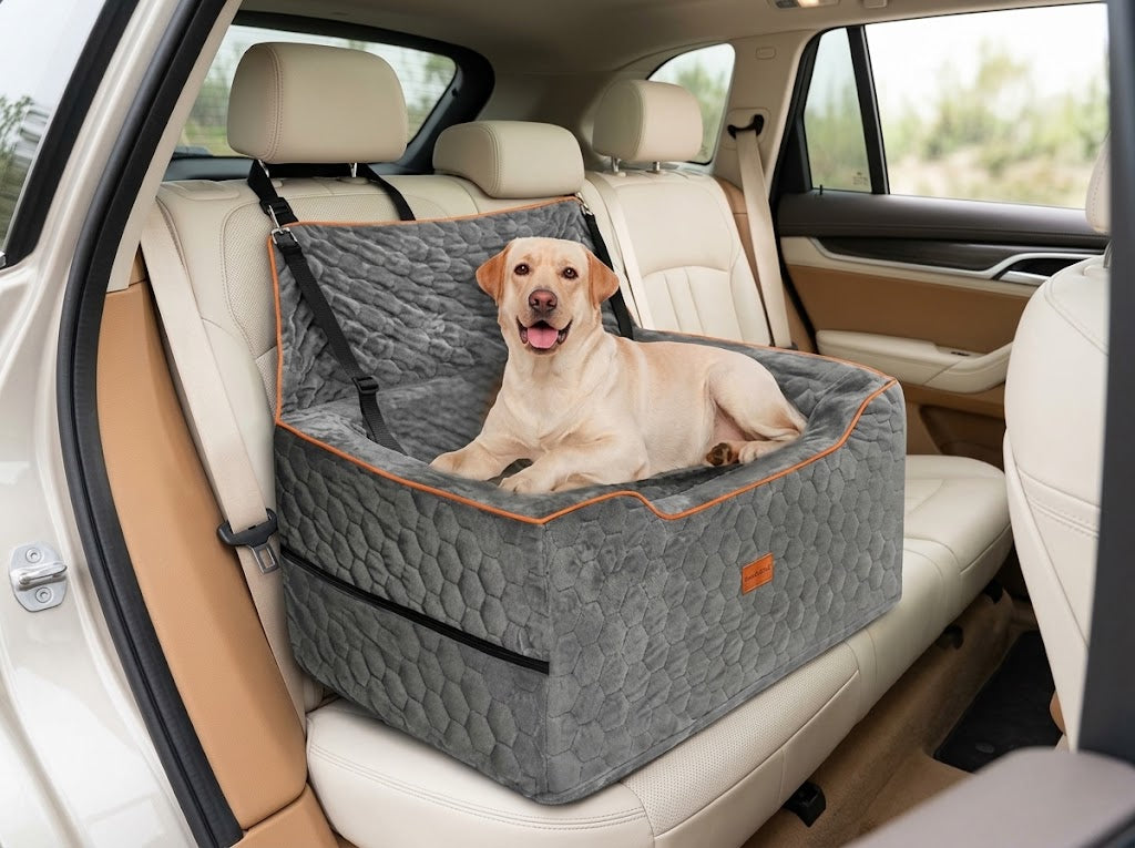 Dog Car Seat Bed for Back Seat with Leash and Pocket, Up to 60 lb, Grey
