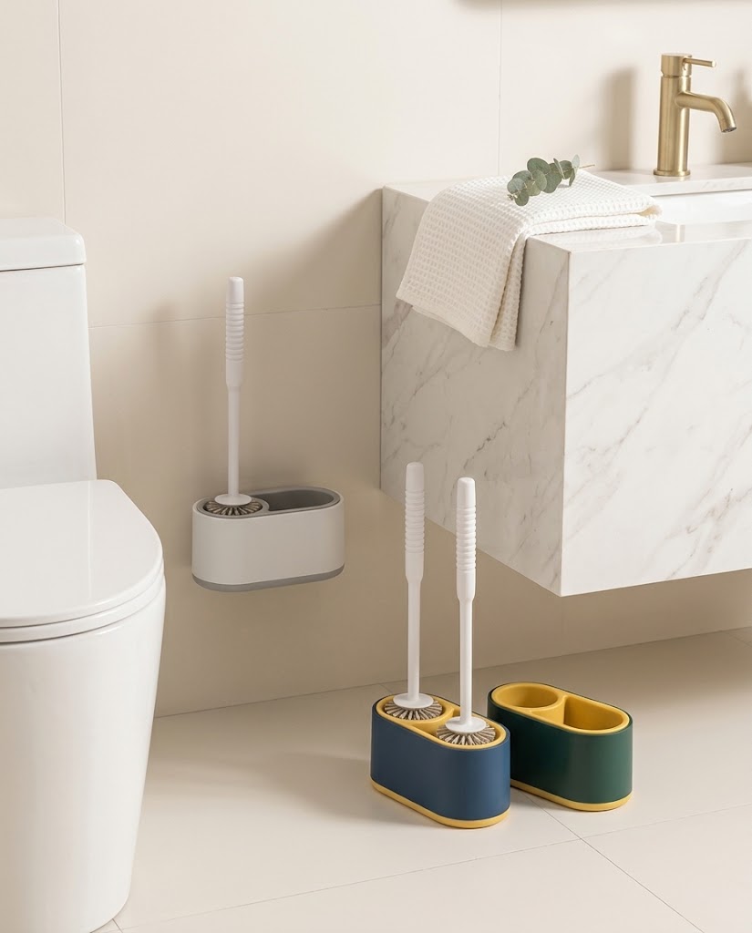 Wall-Mounted Toilet Brush with Silicone or Nylon Head