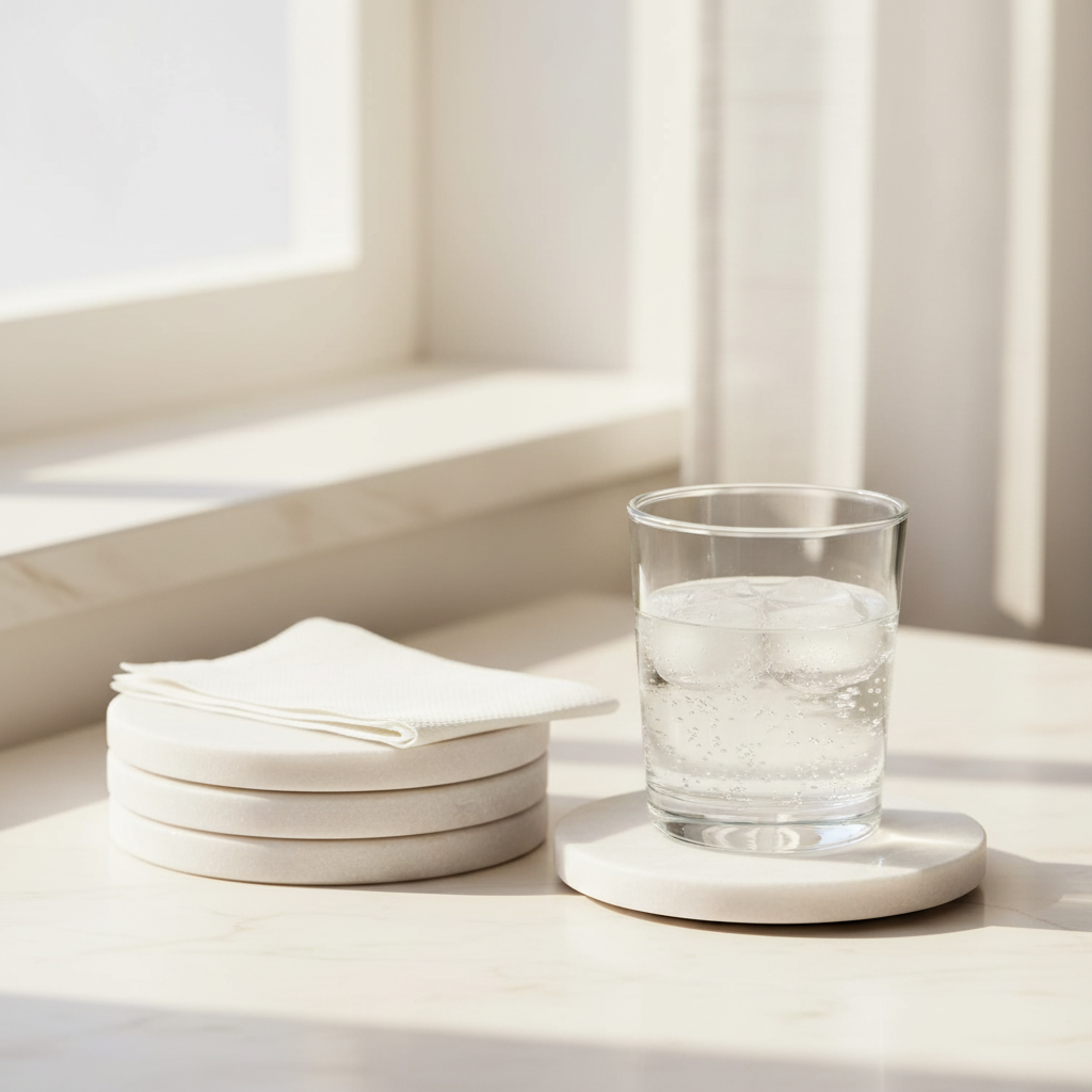 White Marble Coasters - 3/4 angle