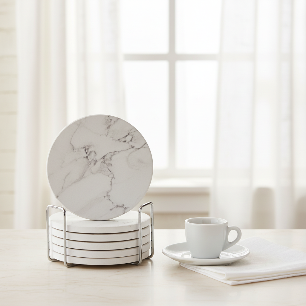 White Marble Coasters Front