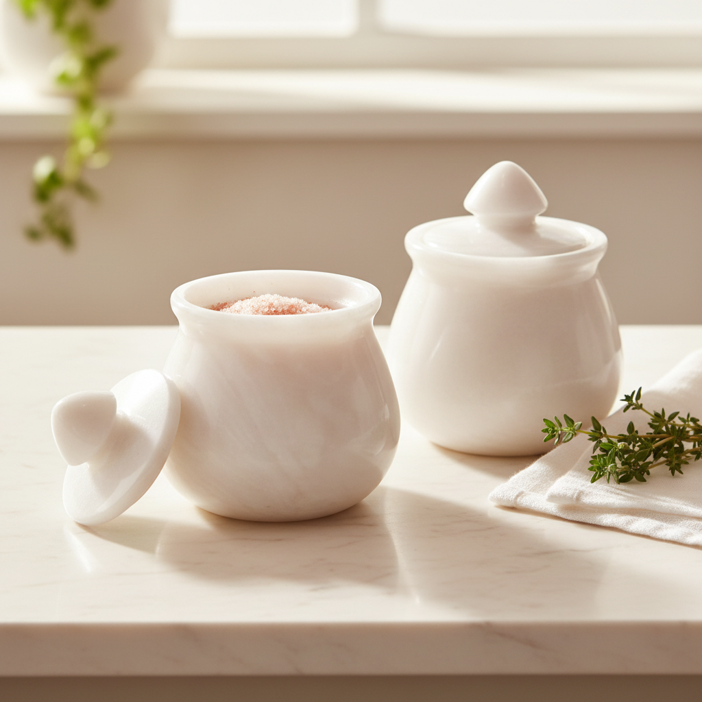 White Marble Salt Cellar - 3/4 angle