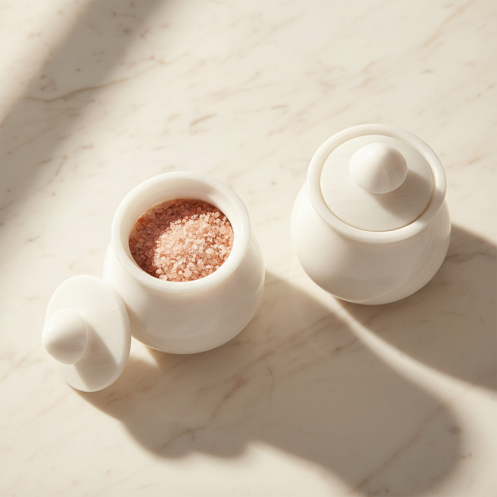 White Marble Salt Cellar, Set of 2