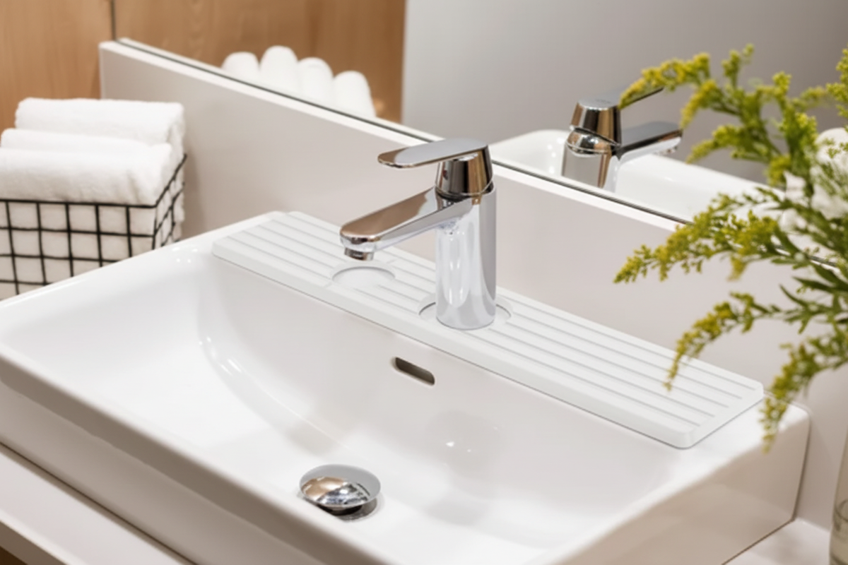 White Sink Splash Guard - Front Angle