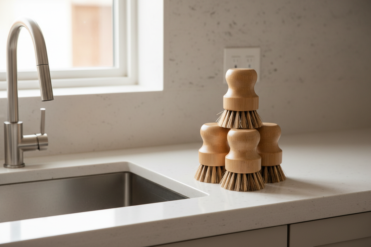 Wooden Pot Scrubber Brushes at Kitchen Sink